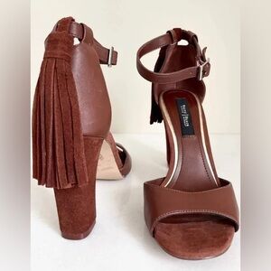 White House Black Market Elly Brown Suede Ankle Strap Tassel High Heels (11)